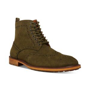 Madden Mens Olive Green Brogue Lace-up Wingtip Zip-up Boots, Size 10, NIB